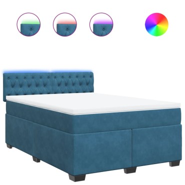 vidaXL Κρεβάτι Boxspring με Στρώμα Μπλε 140x200 εκ. Βελούδινο