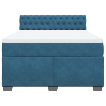 vidaXL Κρεβάτι Boxspring με Στρώμα Μπλε 140x200 εκ. Βελούδινο