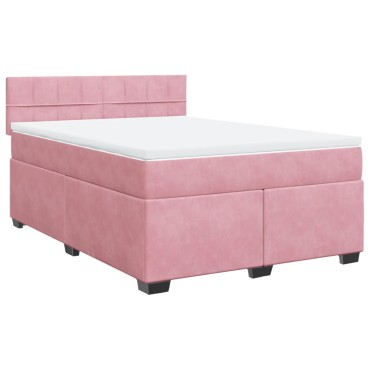 vidaXL Κρεβάτι Boxspring με Στρώμα Σκούρο Ροζ 140x200 εκ. Βελούδινο