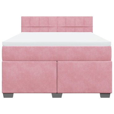vidaXL Κρεβάτι Boxspring με Στρώμα Σκούρο Ροζ 140x200 εκ. Βελούδινο