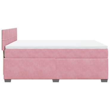 vidaXL Κρεβάτι Boxspring με Στρώμα Σκούρο Ροζ 140x200 εκ. Βελούδινο
