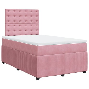 vidaXL Κρεβάτι Boxspring με Στρώμα Ροζ 120x200 εκ. Βελούδινο