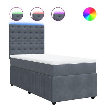 vidaXL Κρεβάτι Boxspring με Στρώμα Σκούρο Γκρι 90x200 εκ. Βελούδινο