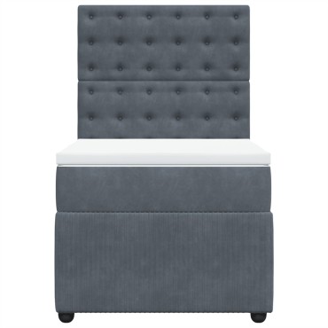 vidaXL Κρεβάτι Boxspring με Στρώμα Σκούρο Γκρι 90x200 εκ. Βελούδινο