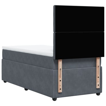 vidaXL Κρεβάτι Boxspring με Στρώμα Σκούρο Γκρι 90x200 εκ. Βελούδινο