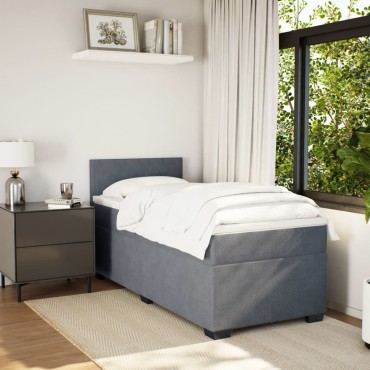 vidaXL Κρεβάτι Boxspring με Στρώμα Σκούρο Γκρι 90x200 εκ. Βελούδινο