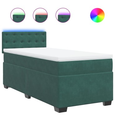 vidaXL Κρεβάτι Boxspring με Στρώμα Σκούρο Πράσινο 90x190 εκ. Βελούδινο