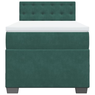 vidaXL Κρεβάτι Boxspring με Στρώμα Σκούρο Πράσινο 90x190 εκ. Βελούδινο