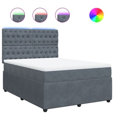 vidaXL Κρεβάτι Boxspring με Στρώμα Σκούρο Γκρι 140x190 εκ. Βελούδινο