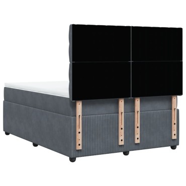 vidaXL Κρεβάτι Boxspring με Στρώμα Σκούρο Γκρι 140x190 εκ. Βελούδινο