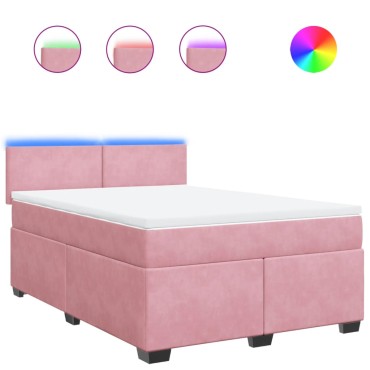 vidaXL Κρεβάτι Boxspring με Στρώμα Ροζ 140x200 εκ. Βελούδινο