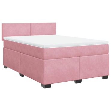 vidaXL Κρεβάτι Boxspring με Στρώμα Ροζ 140x200 εκ. Βελούδινο