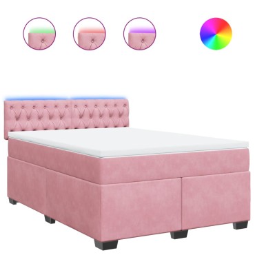 vidaXL Κρεβάτι Boxspring με Στρώμα Ροζ 140x200cm Βελούδινο 1 τεμ. - Διπλό