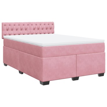 vidaXL Κρεβάτι Boxspring με Στρώμα Ροζ 140x200cm Βελούδινο 1 τεμ. - Διπλό