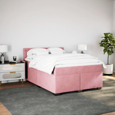 vidaXL Κρεβάτι Boxspring με Στρώμα Ροζ 140x200cm Βελούδινο 1 τεμ. - Διπλό