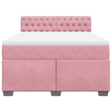 vidaXL Κρεβάτι Boxspring με Στρώμα Ροζ 140x200cm Βελούδινο 1 τεμ. - Διπλό
