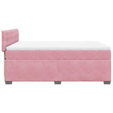 vidaXL Κρεβάτι Boxspring με Στρώμα Ροζ 140x200cm Βελούδινο 1 τεμ. - Διπλό