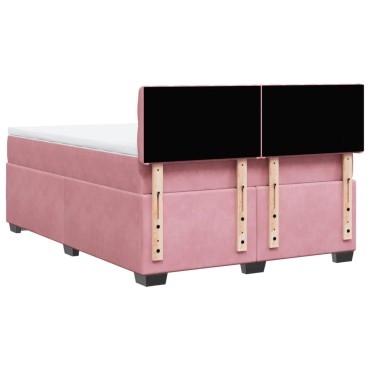 vidaXL Κρεβάτι Boxspring με Στρώμα Ροζ 140x200cm Βελούδινο 1 τεμ. - Διπλό
