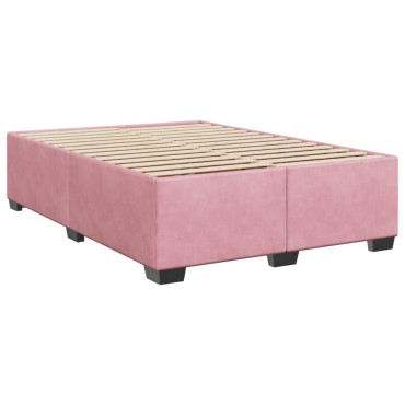 vidaXL Κρεβάτι Boxspring με Στρώμα Ροζ 140x200cm Βελούδινο 1 τεμ. - Διπλό
