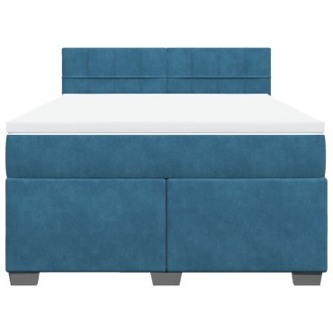 vidaXL Κρεβάτι Boxspring με Στρώμα Σκούρο Μπλε 140x200 εκ. Βελούδινο