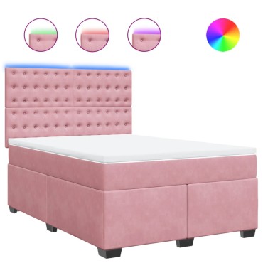 vidaXL Κρεβάτι Boxspring με Στρώμα Ροζ 140x200 εκ. Βελούδινο