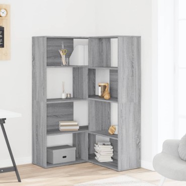 vidaXL Βιβλιοθήκη Γωνιακή 4 Επ. Γκρι Sonoma 85x85x140cm Επεξ. Ξύλο 1 τεμ.