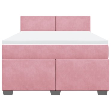 vidaXL Κρεβάτι Boxspring με Στρώμα Σκούρο Ροζ 140x200 εκ. Βελούδινο
