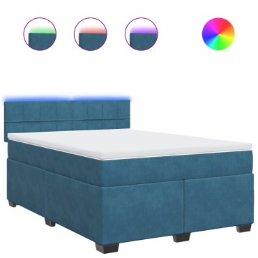 vidaXL Κρεβάτι Boxspring με Στρώμα Μπλε 140x200 εκ. Βελούδινο