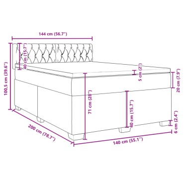 vidaXL Κρεβάτι Boxspring με Στρώμα Σκούρο Ροζ 140x200 εκ. Βελούδινο