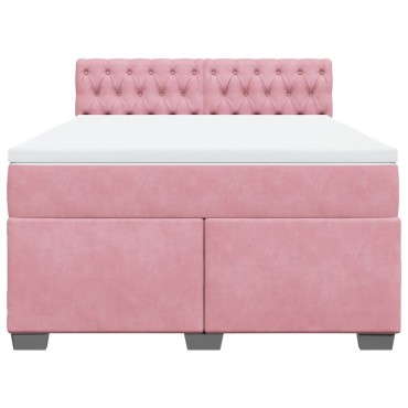 vidaXL Κρεβάτι Boxspring με Στρώμα Σκούρο Ροζ 140x200 εκ. Βελούδινο