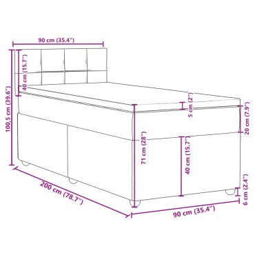 vidaXL Κρεβάτι Boxspring με Στρώμα Σκούρο Γκρι 90x200 εκ. Υφασμάτινο