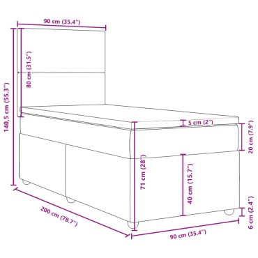 vidaXL Κρεβάτι Boxspring με Στρώμα Σκούρο Γκρι 90x200 εκ. Υφασμάτινο