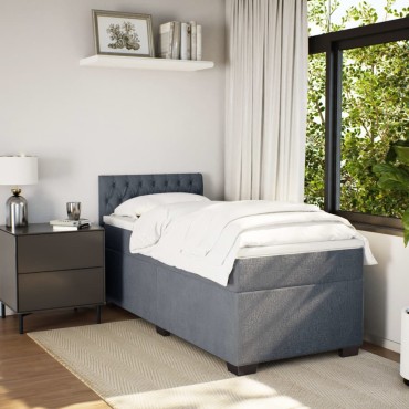 vidaXL Κρεβάτι Boxspring με Στρώμα Σκούρο Γκρι 90x200 εκ. Βελούδινο