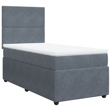 vidaXL Κρεβάτι Boxspring με Στρώμα Σκούρο Γκρι 90x190 εκ. Βελούδινο