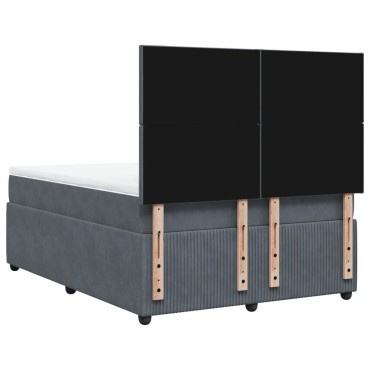 vidaXL Κρεβάτι Boxspring με Στρώμα Σκούρο Γκρι 140x190 εκ. Βελούδινο
