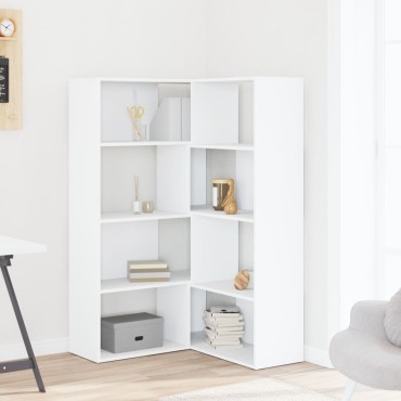 vidaXL Βιβλιοθήκη Γωνιακή 4 Επ. Λευκή 85x85x140cm Επεξ. Ξύλο 1 τεμ.