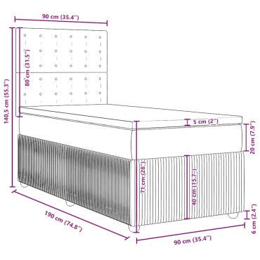 vidaXL Κρεβάτι Boxspring με Στρώμα Σκούρο Γκρι 90x190 εκ. Βελούδινο