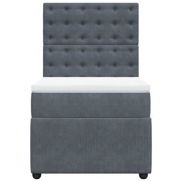 vidaXL Κρεβάτι Boxspring με Στρώμα Σκούρο Γκρι 90x190 εκ. Βελούδινο