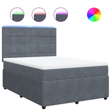 vidaXL Κρεβάτι Boxspring με Στρώμα Σκούρο Γκρι 140x190 εκ. Βελούδινο