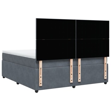 vidaXL Κρεβάτι Boxspring με Στρώμα Σκούρο Γκρι 180x200 εκ. Βελούδινο