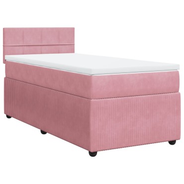 vidaXL Κρεβάτι Boxspring με Στρώμα Ροζ 80 x 200 εκ. Βελούδινο