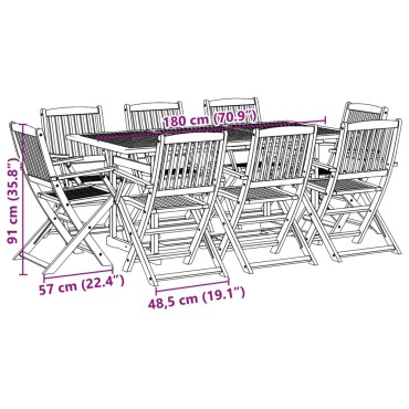 vidaXL Σετ Τραπεζαρίας Κήπου 9 τεμ. 180x90x75cm Μασίφ Ακακία