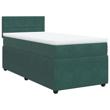 vidaXL Κρεβάτι Boxspring με Στρώμα Σκούρο Πράσινο 80x200 εκ. Βελούδινο