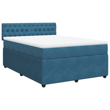 vidaXL Κρεβάτι Boxspring με Στρώμα Μπλε 160x200cm Βελούδινο 1 τεμ. - Διπλό