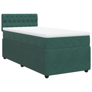 vidaXL Κρεβάτι Boxspring με Στρώμα Σκούρο Πράσινο 100x200εκ. Βελούδινο