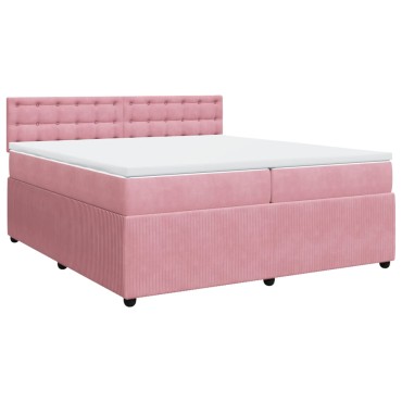vidaXL Κρεβάτι Boxspring με Στρώμα Ροζ 200x200 εκ. Βελούδινο