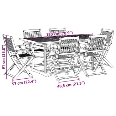 vidaXL Σετ Τραπεζαρίας Κήπου 7 τεμ. 180x90x75cm Μασίφ Ακακία