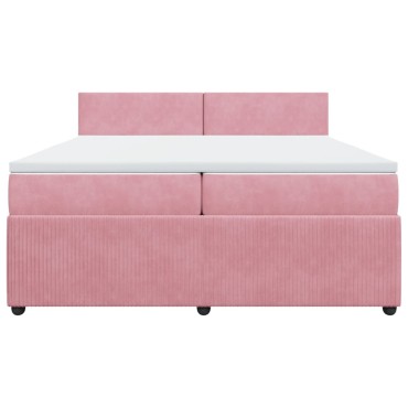 vidaXL Κρεβάτι Boxspring με Στρώμα Ροζ 200x200 εκ. Βελούδινο