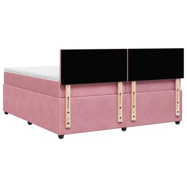 vidaXL Κρεβάτι Boxspring με Στρώμα Ροζ 200x200 εκ. Βελούδινο