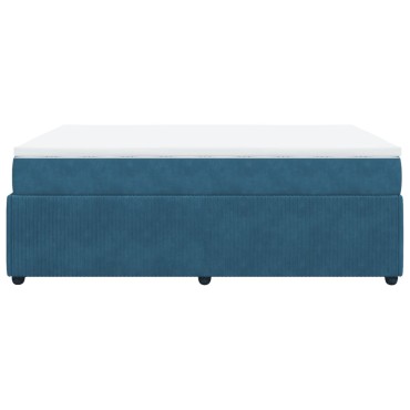 vidaXL Κρεβάτι Boxspring με Στρώμα Σκούρο Μπλε 140x190 εκ. Βελούδινο
